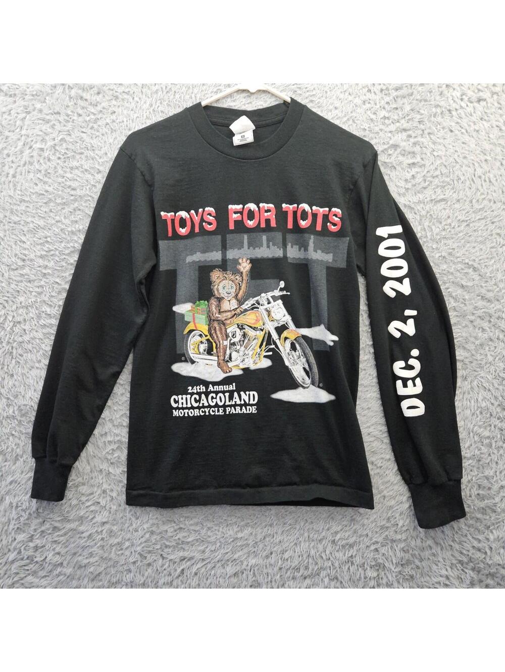 Toys for Tots Motorcycle Rally Chicagoland Vintage T Shirt 2001 Small Long Sleev